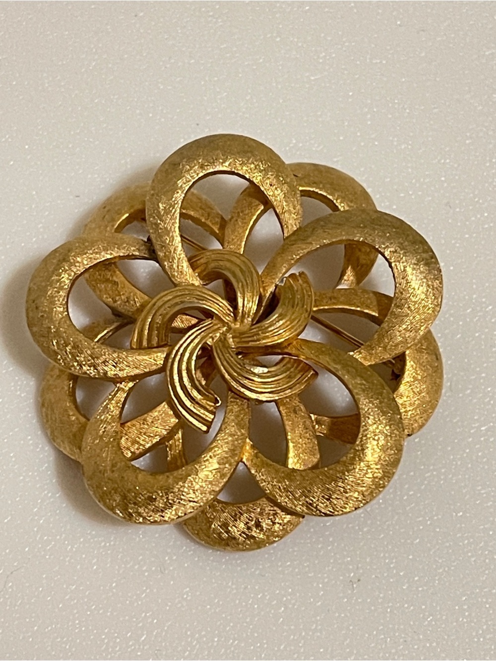 Vintage COROCRAFT Brushed Lotus Flower 70's Brooch signed